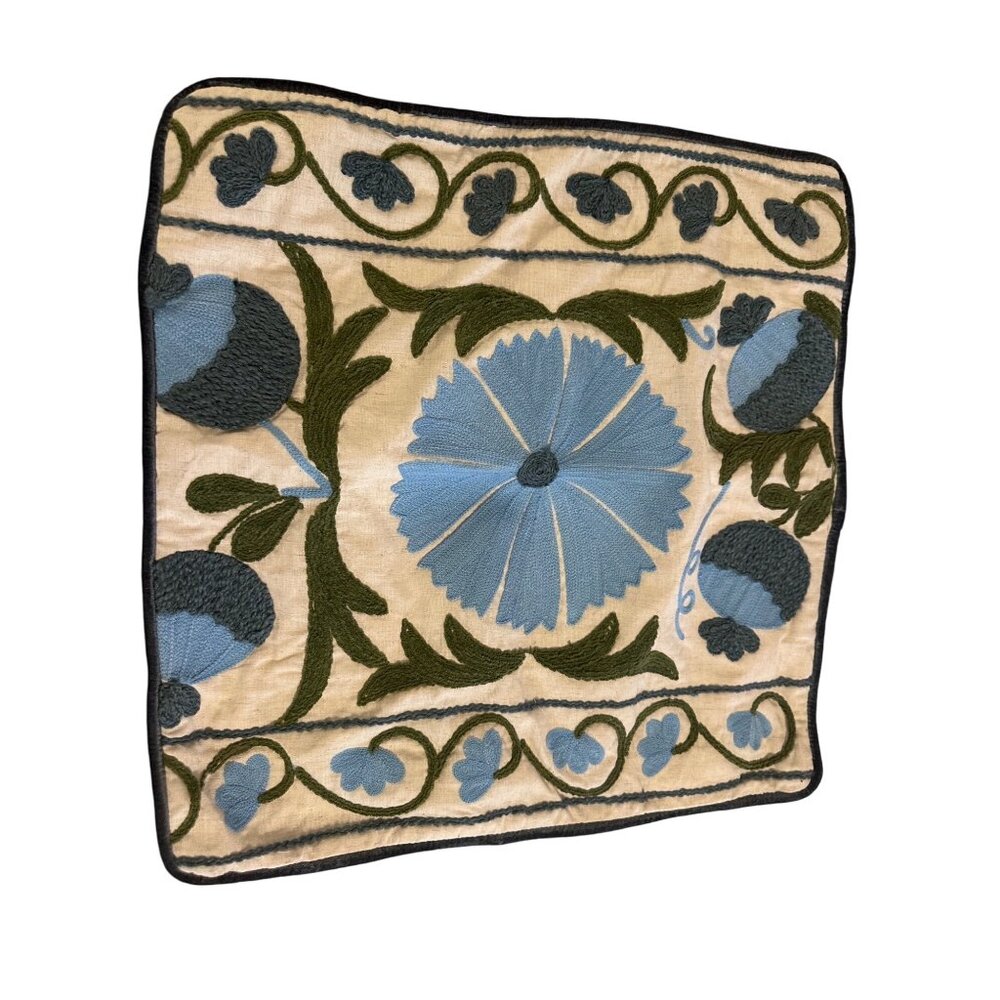 Magaschoni Home Embroidered Floral Pillow Cover 20” Cotton & linen luxury home